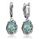 Phyonio Teal Oval Turquoise Dangle Earrings for Women Leaf Vine Flower Latch Back 925 Sterling Silver Earring Vintage Oxidised Boho Jewelry Valentines Day Gift for Wife