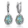 Phyonio Teal Oval Turquoise Dangle Earrings for Women Leaf Vine Flower Latch Back 925 Sterling Silver Earring Vintage Oxidised Boho Jewelry Valentines Day Gift for Wife