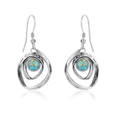 Phyonio Teal Turquoise Earrings for Women 925 Sterling Silver Turquoise Dangle Earrings Vintage SwirlSpiral Ear Hook Earrings