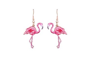 Wonderent Pink Cute Flamingo Summer Metal Dangle Earring No401