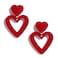 PopTopping Double Heart Drop Earrings Red Heart Earrings Love Heart Dangle Earrings For Women Dark Red