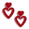 PopTopping Double Heart Drop Earrings Red Heart Earrings Love Heart Dangle Earrings For Women Dark Red