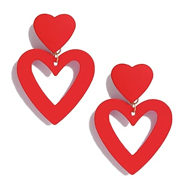 PopTopping Red Heart Earrings Dangling Heart Drop Earrings For Women Love Heart Dangle Earrings Red