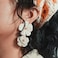 FANCY SHINY Raffia Flower Earrings Statement Boho Drop Earrings Chunky Gold Dangle Trendy Cute Floral Jewelry Summer Beach Vacation Outfits for WomenIvory
