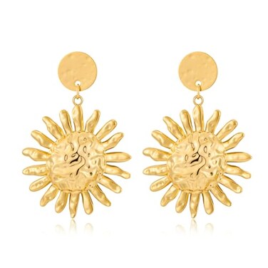 RAUCHBE Gold Sun Earrings for Women Vintage Boho Earrings Hammered Dangle Earrings Summer Tropical Jewelry