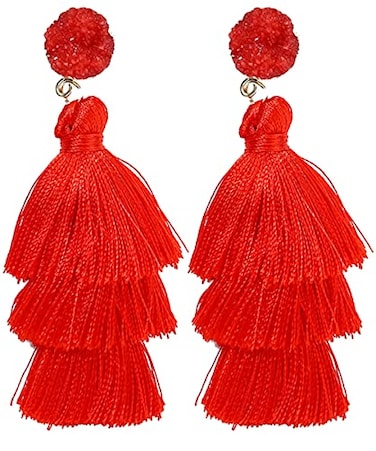 Rave Envy Red Tassel Earrings for Women Colorful Layered Tassle Dangle Drop Earrings