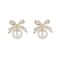 Aktully Rhinestone Bow Ribbon Earrings Red Ball Pearl Dangle Drop Stud Earrings for Women Christmas Gifts