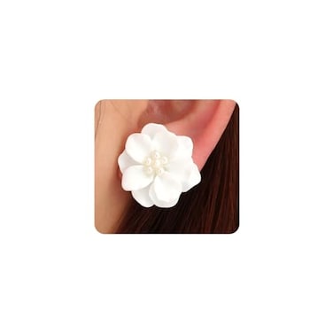 Rrdaily Boho Acrylic Pearl Flower Stud Earrings for Women White Exaggeration Camellia Drop Earrings Sweet Resin Flower Dangle Earrings Jewelry Gift White