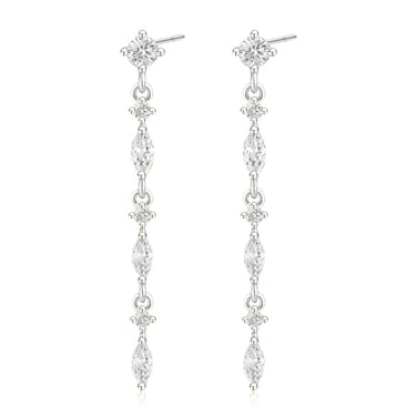SELFROSE Silver Dangle Earrings Dainty Drop Earrings with Silver Plated Hypoallergenic Brass Cubic Zirconia Stones 20g 2 Count