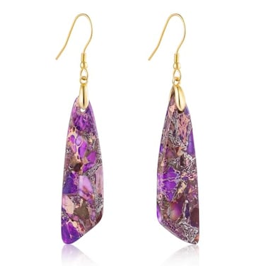 SELOVO Purple Stone Dangling Dangly Earrings for Women Trendy Earrings Gold Tone