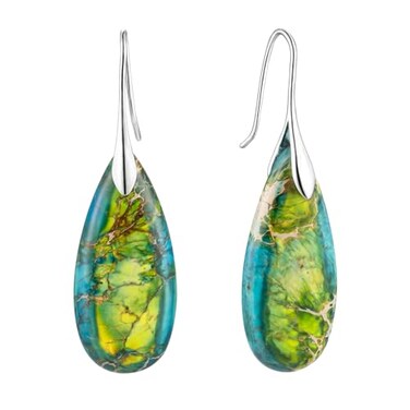 SELOVO Teardrop Dangle Drop Earrings for Women Boho Green Blue Stone Statement Earrings Silver Tone