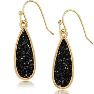 Humble Chic Simulated Druzy Drop Dangles Sparkly Long Teardrop Dangly Earrings for Women Gold Tone Black Stone