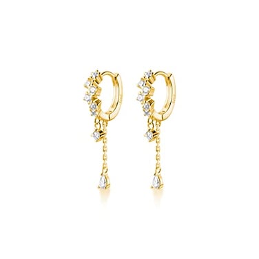 SLUYNZ 925 Sterling Silver CZ Hoop Earrings Dangle for Women Teens Girls Teardrop Huggie Earrings Drop Water Droplets Dangle Earrings Drop BYellow