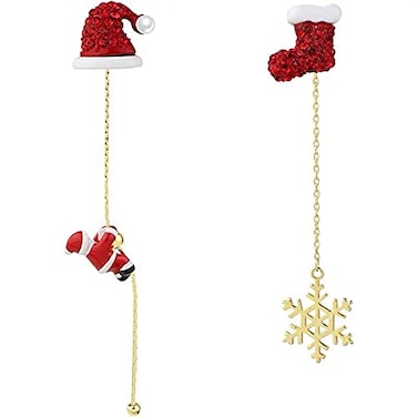 Kokoma Snowflake Santa Claus Threader Tassel Earrings for Women Sterling Silver Pins Red Crystal CZ Stock Christmas Hat Dangle Drop Christmas Tree Earring Studs Xmas Party GiftsSnowflake
