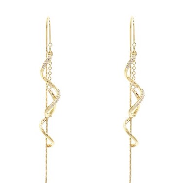 Sonateomber Long Spiral Chain Dangle Threader Earrings for Women Dainty Cute Cubic Zirconia Geometric Curve Twisted Drop Dangling Thread Earrings Prom Wedding Fashion Jewelry Gift