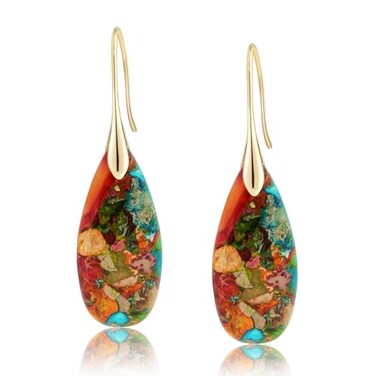 Sriomu Natural Healing Stone Fishhoop Dangle Drop Earrings Statement Gold silver earrings