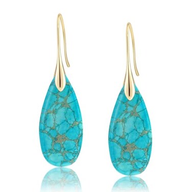 Sriomu Natural Healing Stone Fishhoop Dangle Drop Earrings Statement Gold silver earrings