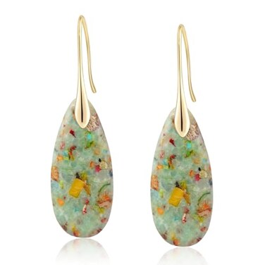 Sriomu Natural Healing Stone Fishhoop Dangle Drop Earrings Statement Gold silver earrings