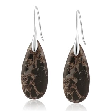 Sriomu Natural Healing Stone Fishhoop Dangle Drop Earrings Statement Gold silver earrings