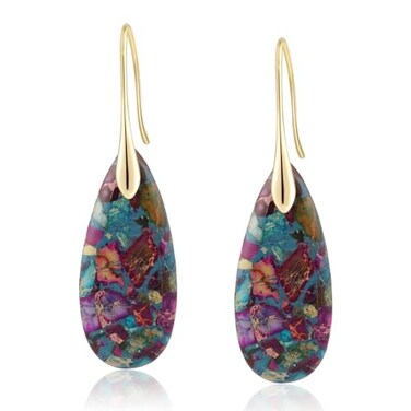 Sriomu Natural Healing Stone Fishhoop Dangle Drop Earrings Statement Gold silver earrings