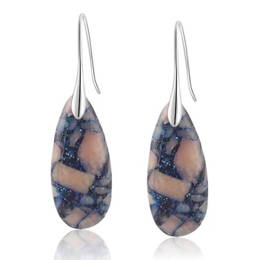 Sriomu Natural Healing Stone Fishhoop Dangle Drop Earrings Statement Gold silver earrings