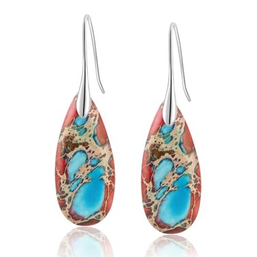 Sriomu Natural Healing Stone Fishhoop Dangle Drop Earrings Statement Gold silver earrings