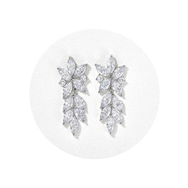 SWEETV Marquise Wedding Earrings for Brides Silver Bridal Bridesmaid Earrings for Wedding Cubic Zirconia Dangle Drop Earrings for Women