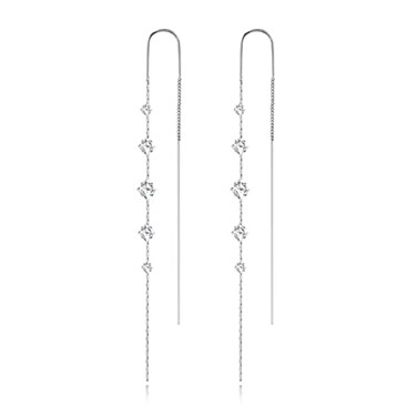 Ritach Threader Earrings for Women 925 Sterling Silver Plated Cubic Zirconia Long Dangle Drop Earrings for Prom Jewelry