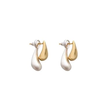 Uarein Two Tone Teardrop Stud Earring for Women Gold Silver Front Back Oval Bean Dangle Earrings Cute Post Ball Earrings Lightweight Chunky Jewelry Gifts Teardrop
