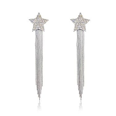 T-ztoss Tztoss Zirconia Crystal Statement Tassel Dangle Earrings Silver Tone Rhinestone Dangling Chain Tassel Dangle Earring for WomenStar tassel earrings