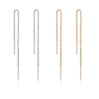 UAIAGM 2 Pairs Threader Earrings for Women Sterling Gold and Silver Duster Chain Threaded Earring Lightweight Double Piercing Earings Thread Ear Cool Western Style Chain Earring