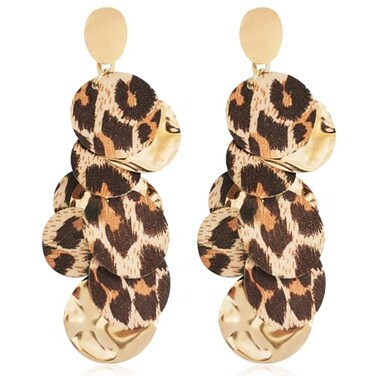 JNONL Unique Handmade Bohemian Round Leopard Acrylic Dangle Drop Earrings Statement Vintage 60s 70s Long Chain Resin Disk Stud Earrings for Women Boho Lightweight Summer Beach Jewelry Leopard Print