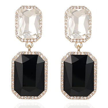 VANGETIMI Vintage Rhinestone Statement Earrings Fancy Big Crystal Rectangle Drop Dangle Earrings Evening Prom Pageant Jewelry Earrings for Women Blackclear