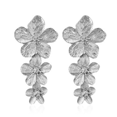 Vavhoo Bohemian Daisy Flower Matte Floral Petal Drop Dangle Earrings 3 Layered Tiered for Women Chic Boho Wedding Jewelry Silver