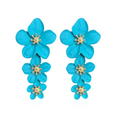 Vavhoo Bohemian Daisy Flower Matte Floral Petal Drop Dangle Earrings 3 Layered Tiered for Women Chic Boho Wedding Jewelry Sky Blue
