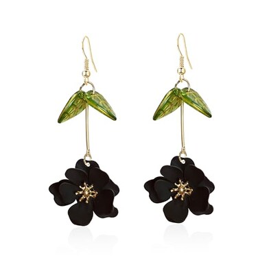 Vavhoo Boho Flower Dangle Earrings Cute Green Leaf Fairy Statement Summer Refreshing Seaside Idyllic Holiday Earrings Black