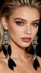 idealway Vintage Retro Boho Ethnic Silver Plated Alloy Chain Tassel Dangle Earrings Feather Fringe Drop Long Earrings Black