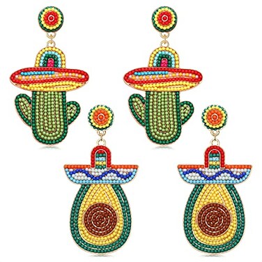 VOGUEKNOCK Vogueknock 2 Pairs Cinco De Mayo Earrings Beaded Cactus Pepper Avocado Mexican Earrings Statement Holiday Party Jewelry Cactus Avocado