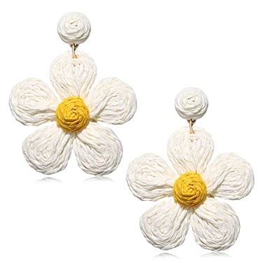 VOGUEKNOCK Vogueknock Rattan Earrings for Women Statement Boho Raffia Straw Wrapped Flower Drop Dangle Earrings Summer Tropical Beach Jewelry Beige