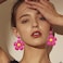 VOGUEKNOCK Vogueknock Rattan Earrings for Women Statement Boho Raffia Straw Wrapped Flower Drop Dangle Earrings Summer Tropical Beach Jewelry Hot Pink
