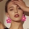 VOGUEKNOCK Vogueknock Rattan Earrings for Women Statement Boho Raffia Straw Wrapped Flower Drop Dangle Earrings Summer Tropical Beach Jewelry Hot Pink