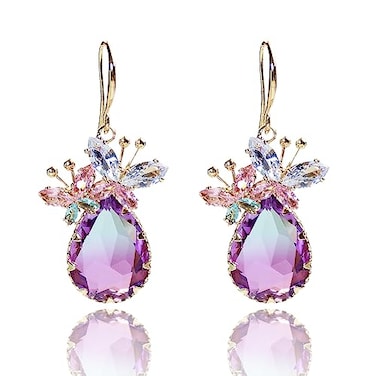 WASAIE Crystal Teardrop Dangle Butterfly Earrings for Women Clear CZ Dangling Statement Earrings Jewelry Gift For Party