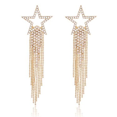 JERTOCLE Womens alloy Tassel Earrings Star Ear Stud Pave Crystal Dangle Earrings Boho Waterfall Beaded Fringe Drop Earring gold