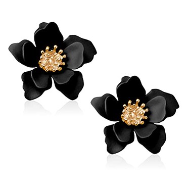 WUWEIJIAJIA Boho Flower Stud Earrings with White Pearl Daisy Dangle Drop Earrings with Gold Flower Bud Black