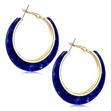 XOCARTIGE Acrylic Hoop Earrings for Women Tortoise Resin Earrings Bohemia Statement Dangle Earring Studs Navy Blue