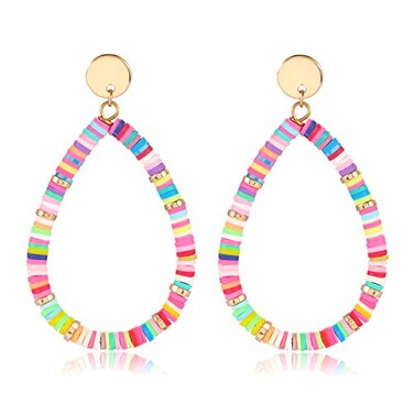 XOCARTIGE Heishi Bead Drop Earrings Colorful African Vinyl Beaded Hoop Dangle Earring Studs for Women Bohemia Summer Beach Accessory A Rainbow