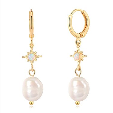 XYJZXY Star Drop Earrings Pearl Drop Dangle Hoop Earrings for Women