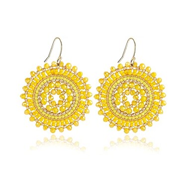 Elegance 11 Yellow Earrings For Women Summer Beaded Crystals Glass Bead Dangle Drop Bohemia Beach Statement Earrings