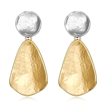 YUJIE Gold Plated Earrings for Women Geometric Chunky Dangle Earring Trendy TwoTone statement Jewelry