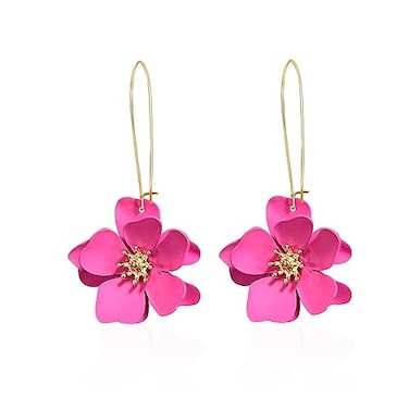 YUNXI Unique Boho Flower Dangle Earrings Exaggerated Layered Floral Petal Drop Dangle Earrings Statement Stud Earring for Women Jewelry Gifts with Box Hot Red